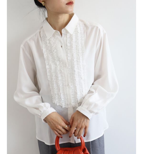  「フロントフリルレギュラーカラーブラウス」|シャツ・ブラウス|