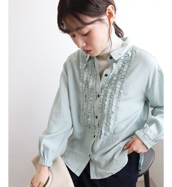  「フロントフリルレギュラーカラーブラウス」|シャツ・ブラウス|