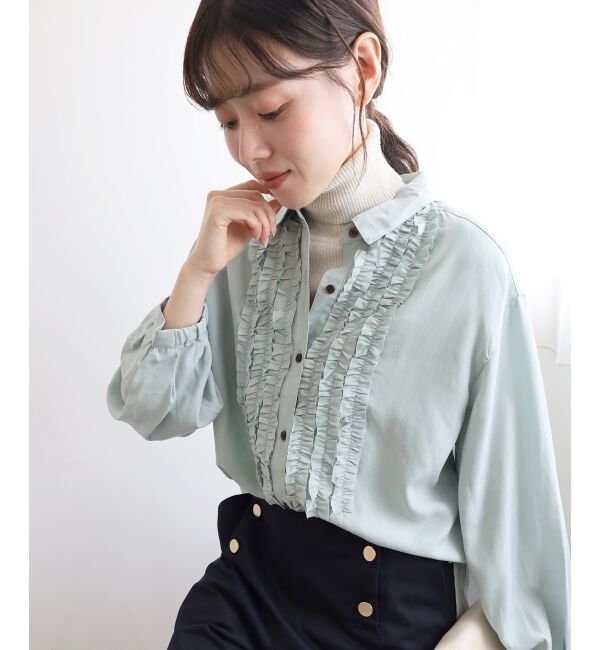  「フロントフリルレギュラーカラーブラウス」|シャツ・ブラウス|