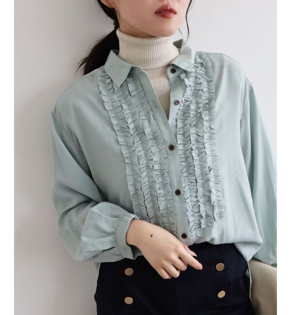  「フロントフリルレギュラーカラーブラウス」|シャツ・ブラウス|