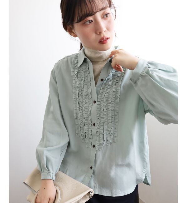  「フロントフリルレギュラーカラーブラウス」|シャツ・ブラウス|