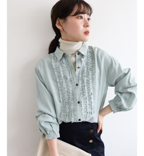 「フロントフリルレギュラーカラーブラウス」|シャツ・ブラウス|