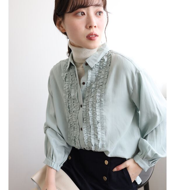  「フロントフリルレギュラーカラーブラウス」|シャツ・ブラウス|