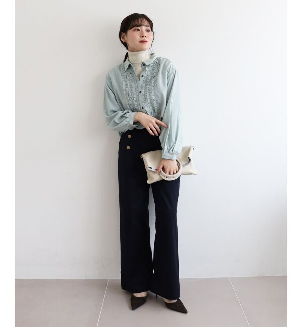  「フロントフリルレギュラーカラーブラウス」|シャツ・ブラウス|