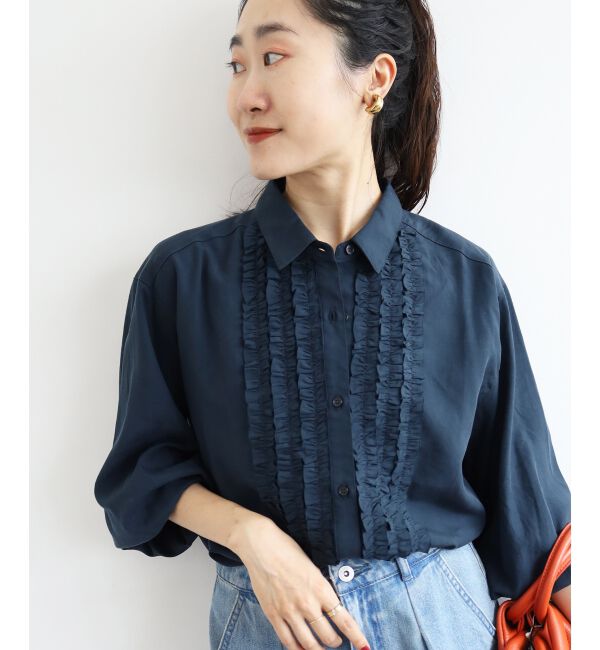 「フロントフリルレギュラーカラーブラウス」|シャツ・ブラウス|