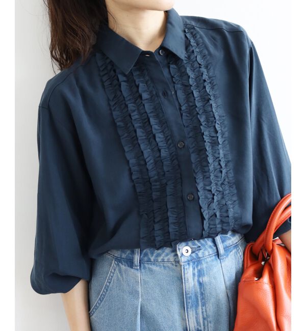  「フロントフリルレギュラーカラーブラウス」|シャツ・ブラウス|