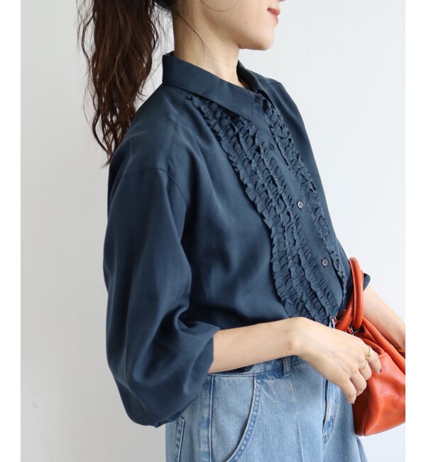  「フロントフリルレギュラーカラーブラウス」|シャツ・ブラウス|