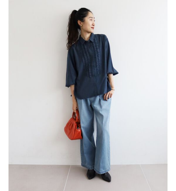  「フロントフリルレギュラーカラーブラウス」|シャツ・ブラウス|