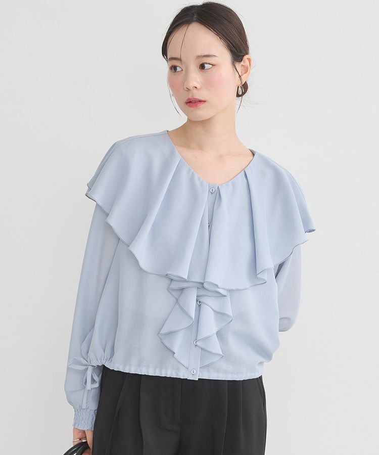 earth music&ecology「シアーラッフルブラウス」|シャツ・ブラウス|グレイッシュブルー