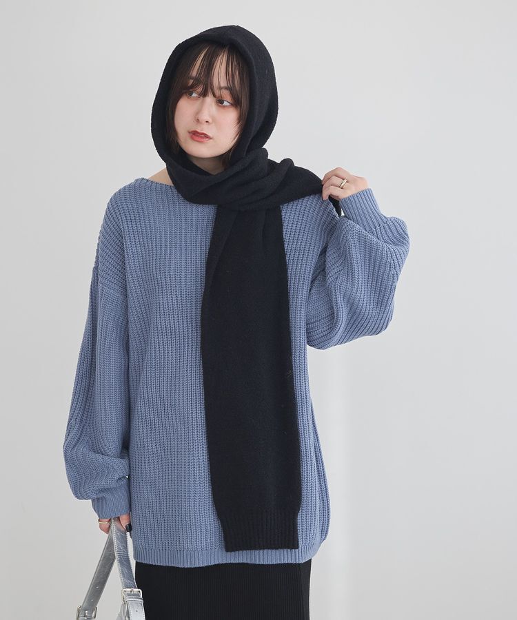 earth music&ecology「パウダーシャギーフーディーマフラー」|マフラー|Black