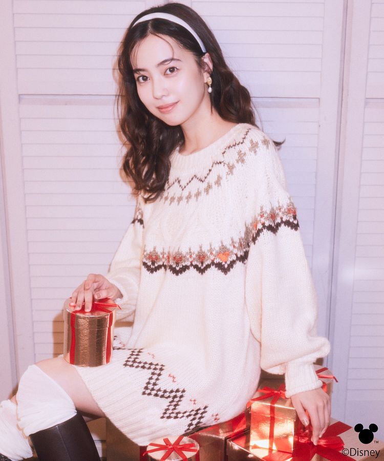 earth music&ecology「Disney/ミッキー刺繍ノルディックニットチュニック」|チュニック|