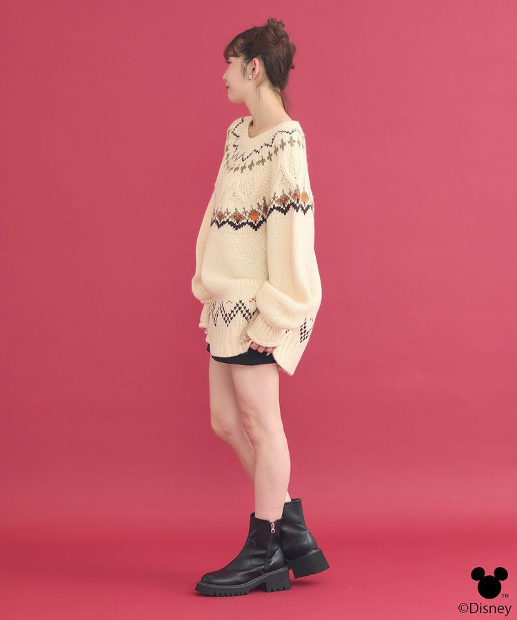 earth music&ecology「Disney/ミッキー刺繍ノルディックニットチュニック」|チュニック|
