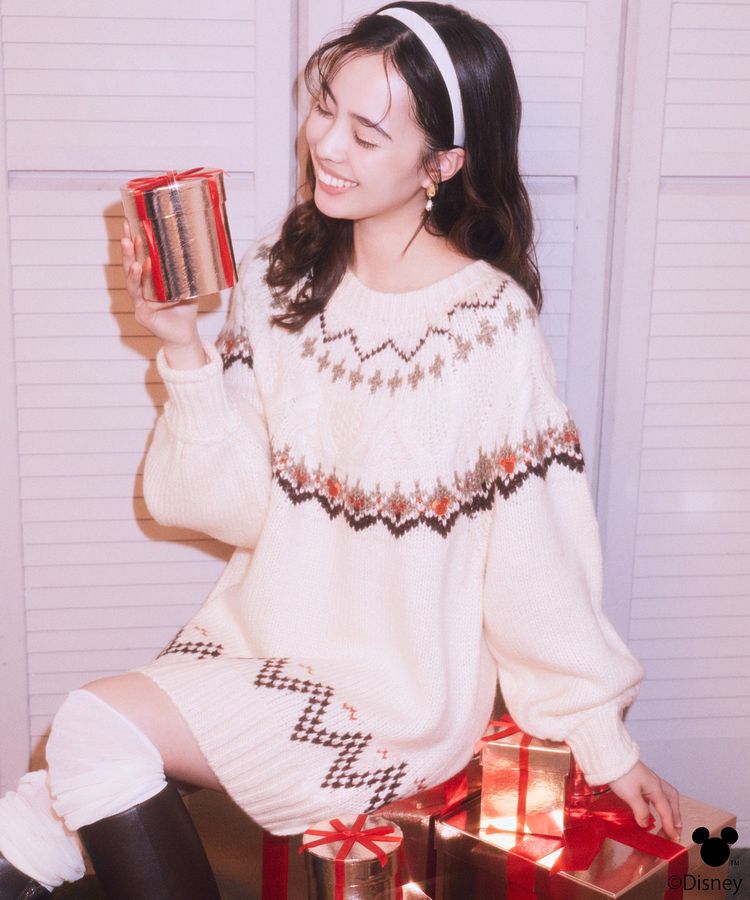 earth music&ecology「Disney/ミッキー刺繍ノルディックニットチュニック」|チュニック|