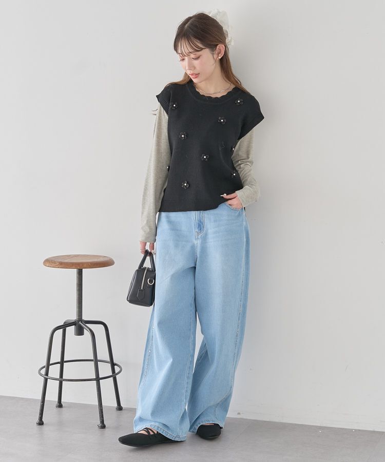 earth music&ecology「フラワーモチーフニットベスト」|ベスト・ジレ|