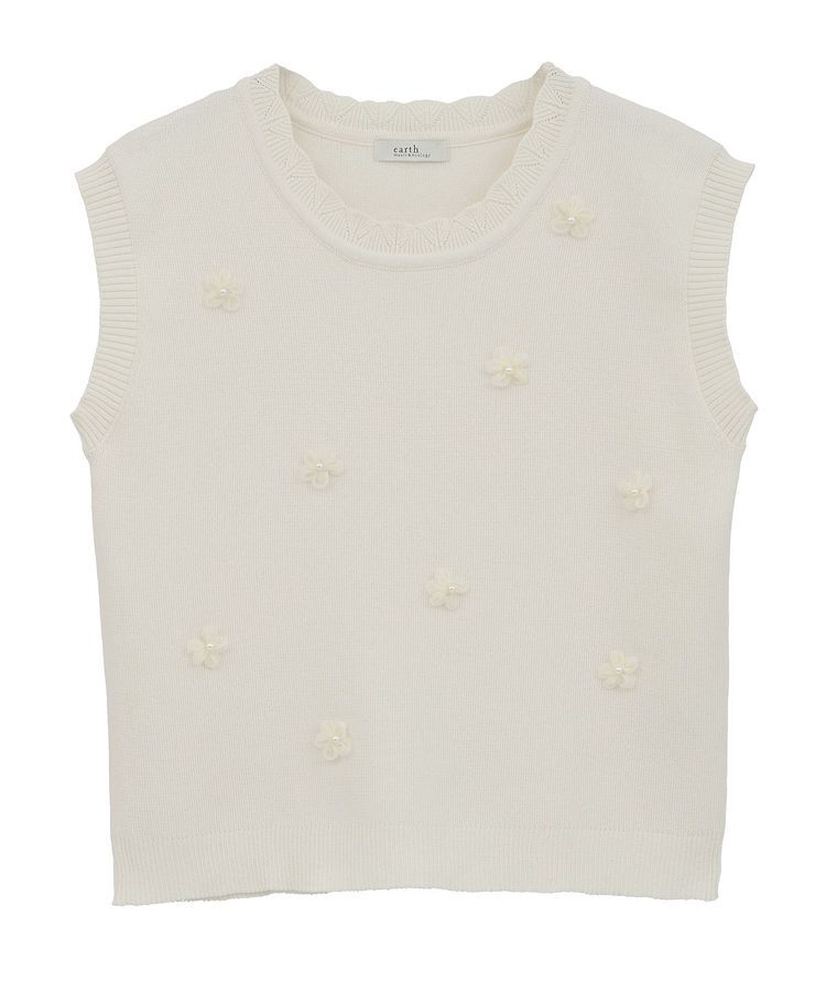 earth music&ecology「フラワーモチーフニットベスト」|ベスト・ジレ|