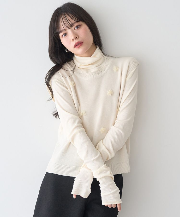 earth music&ecology「フラワーモチーフニットベスト」|ベスト・ジレ|