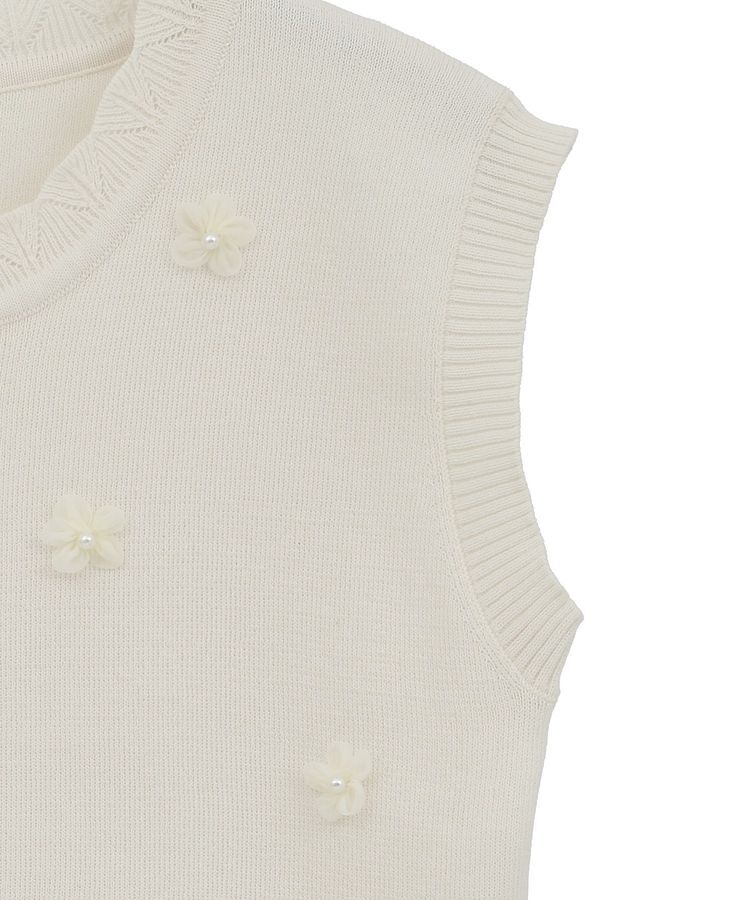 earth music&ecology「フラワーモチーフニットベスト」|ベスト・ジレ|