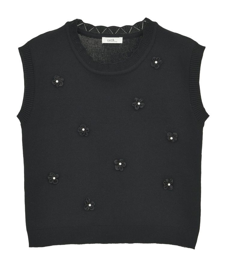 earth music&ecology「フラワーモチーフニットベスト」|ベスト・ジレ|