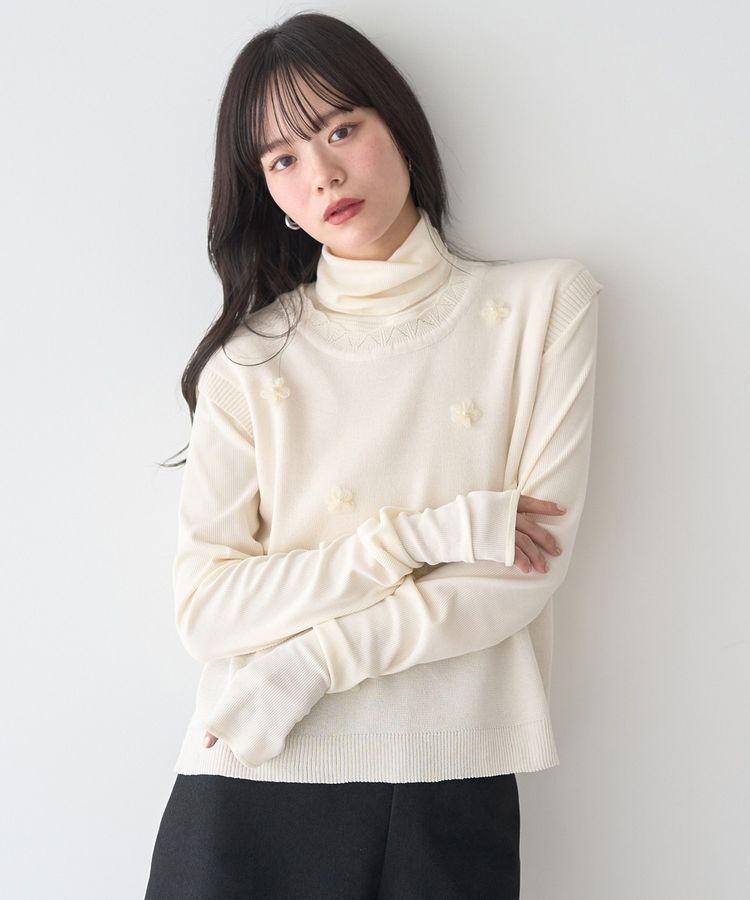 earth music&ecology「フラワーモチーフニットベスト」|ベスト・ジレ|