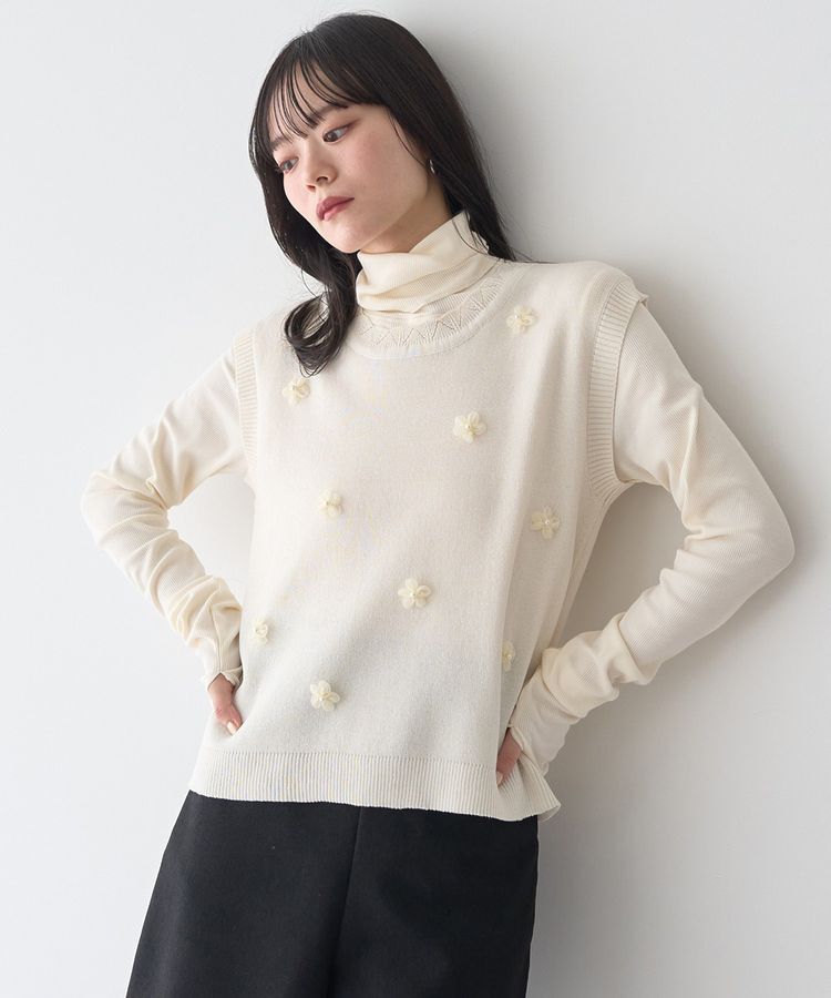 earth music&ecology「フラワーモチーフニットベスト」|ベスト・ジレ|