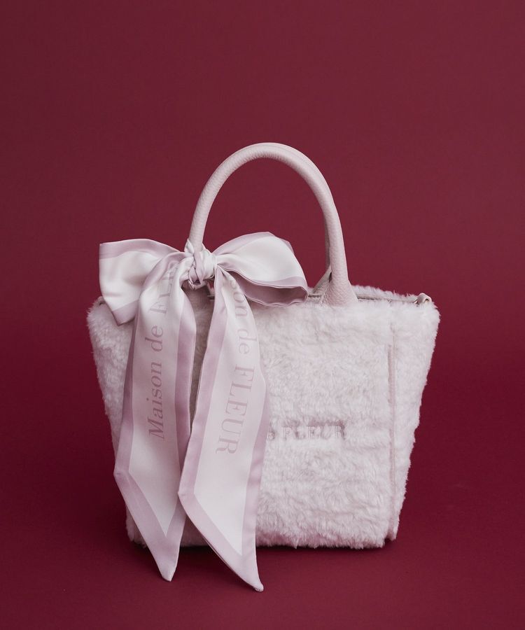 Maison de FLEUR「スカーフ付きボア2WaySトートバッグ」|トートバッグ|ピンクベージュ