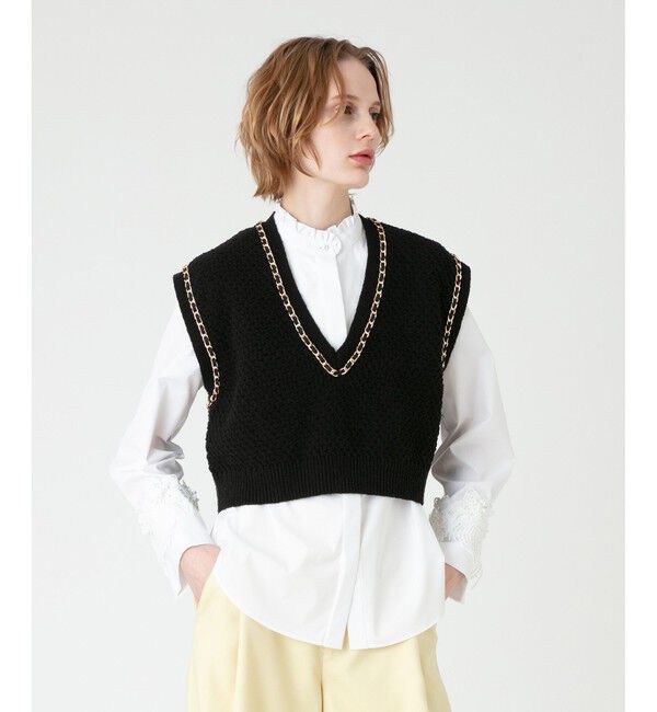 LOULOU WILLOUGHBY「【LOULOU WILLOUGHBY】チェーントリムミニベスト」|ベスト・ジレ|ブラック