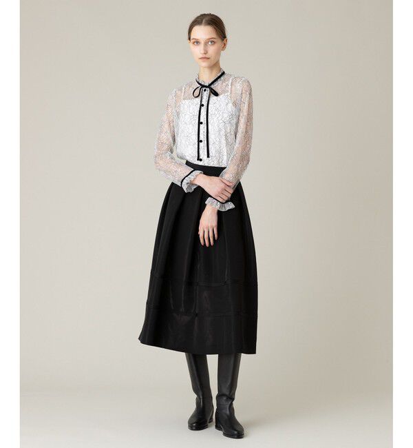 LOULOU WILLOUGHBY「【LOULOU WILLOUGHBY】リボントリミングタックスカート」|フレア|