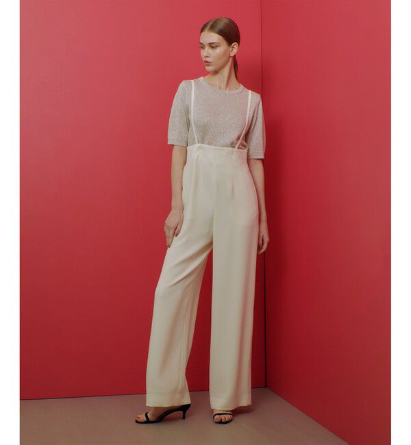 LOULOU WILLOUGHBY「【LOULOU WILLOUGHBY】ダブルクロスハイウエストサスペンダーパンツ」|オールインワン|