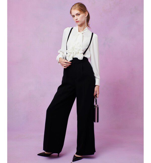 LOULOU WILLOUGHBY「【LOULOU WILLOUGHBY】ダブルクロスハイウエストサロペットパンツ」|チノ|