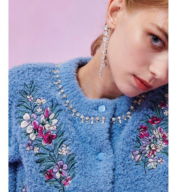 LOULOU WILLOUGHBY「【LOULOU WILLOUGHBY】フラワーズエンブロイダリーカーディガン」|カーディガン|ブルー