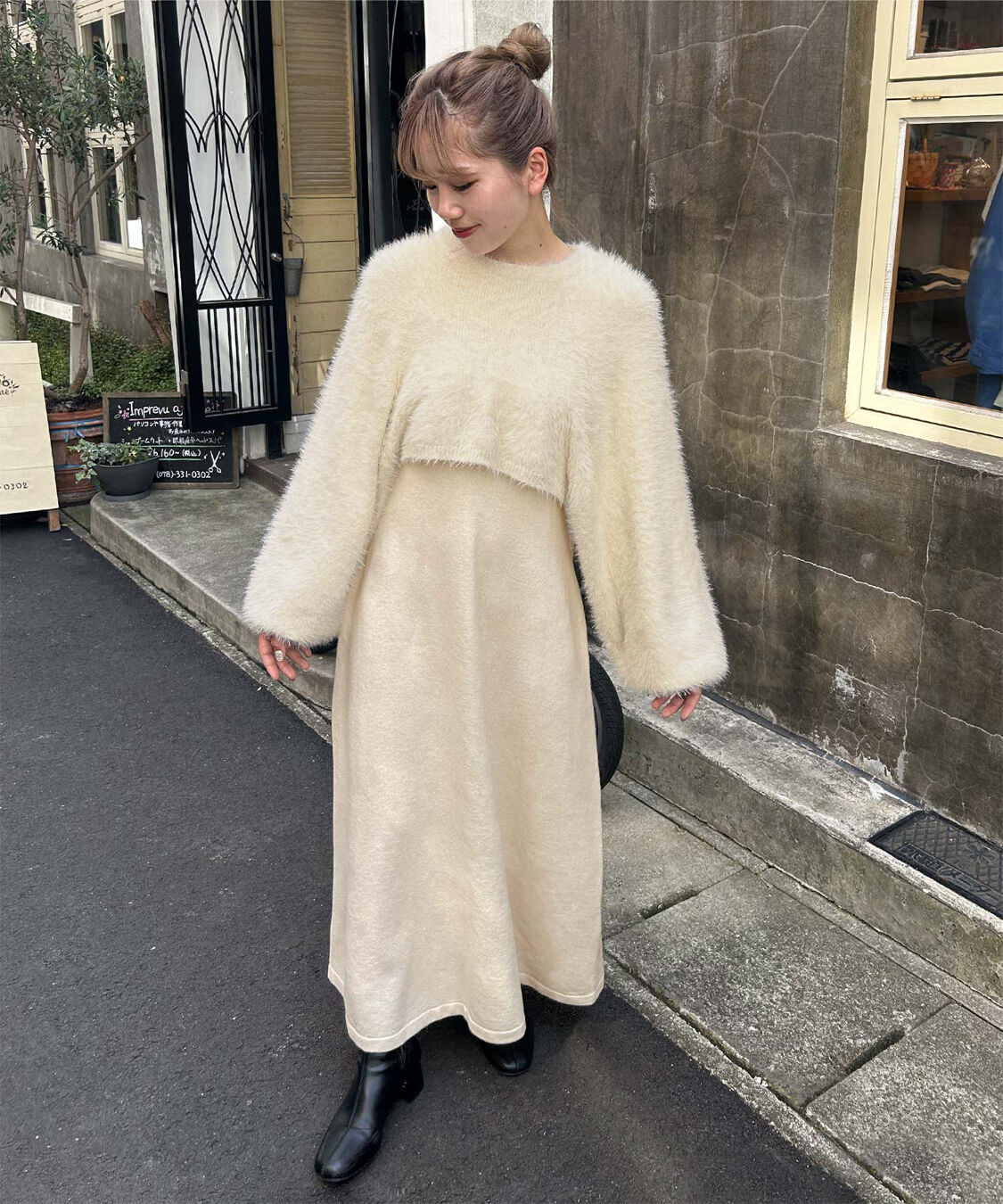 titivate「【sakiさんA/Wコラボ】シャギーニットセットワンピース」|ワンピース|アイボリー