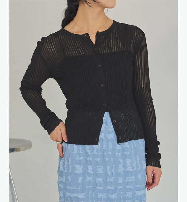 titivate「前後2wayリブシアーニットカーディガン」|ニット・セーター|ブラック