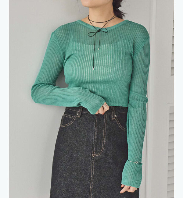 titivate「前後2wayリブシアーニットカーディガン」|ニット・セーター|グリーン