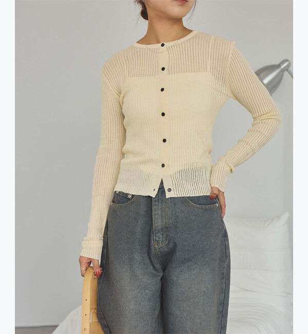 titivate「前後2wayリブシアーニットカーディガン」|ニット・セーター|ライトイエロー