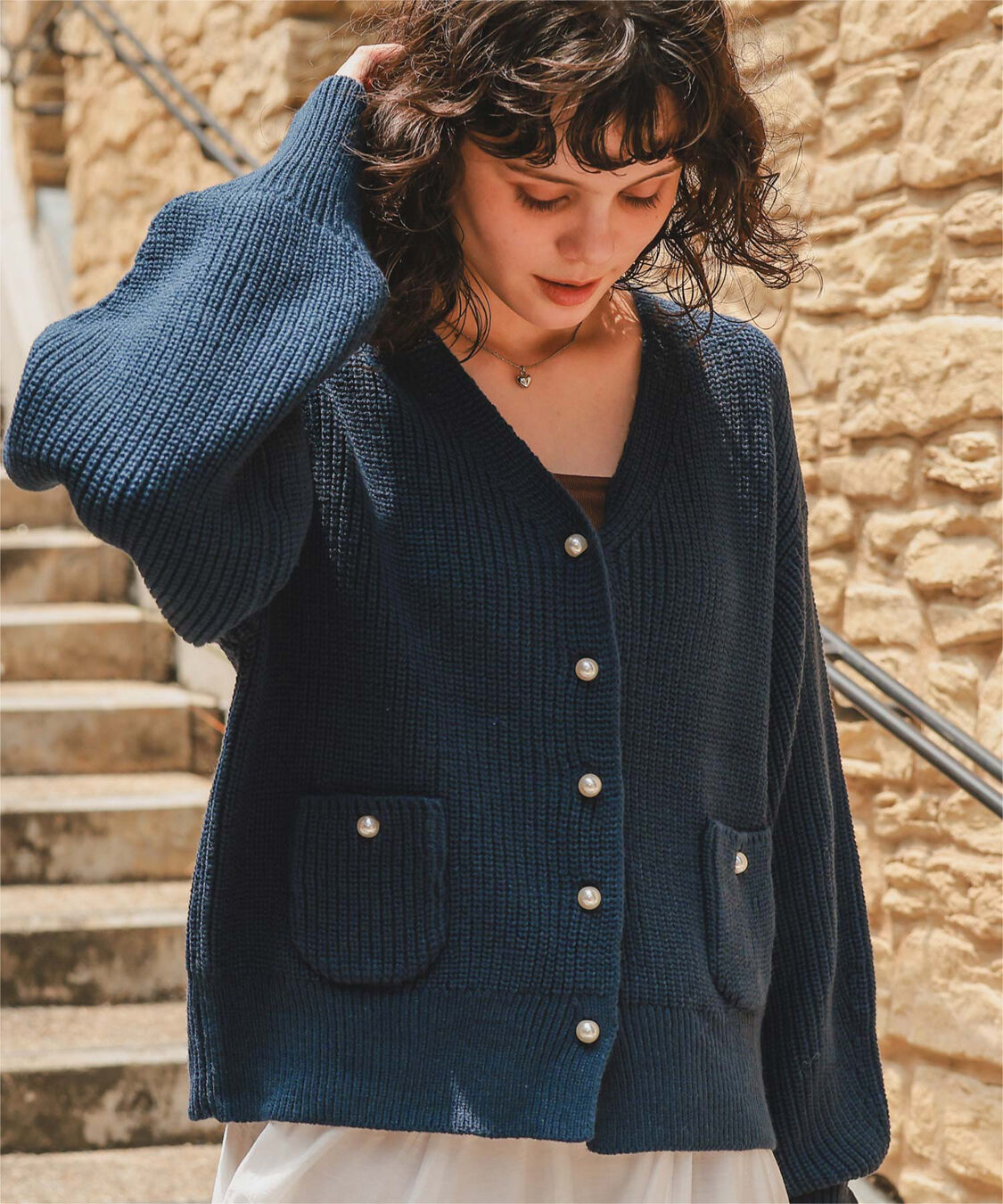 titivate「ポケット付きパールボタンニットカーディガン」|カーディガン|