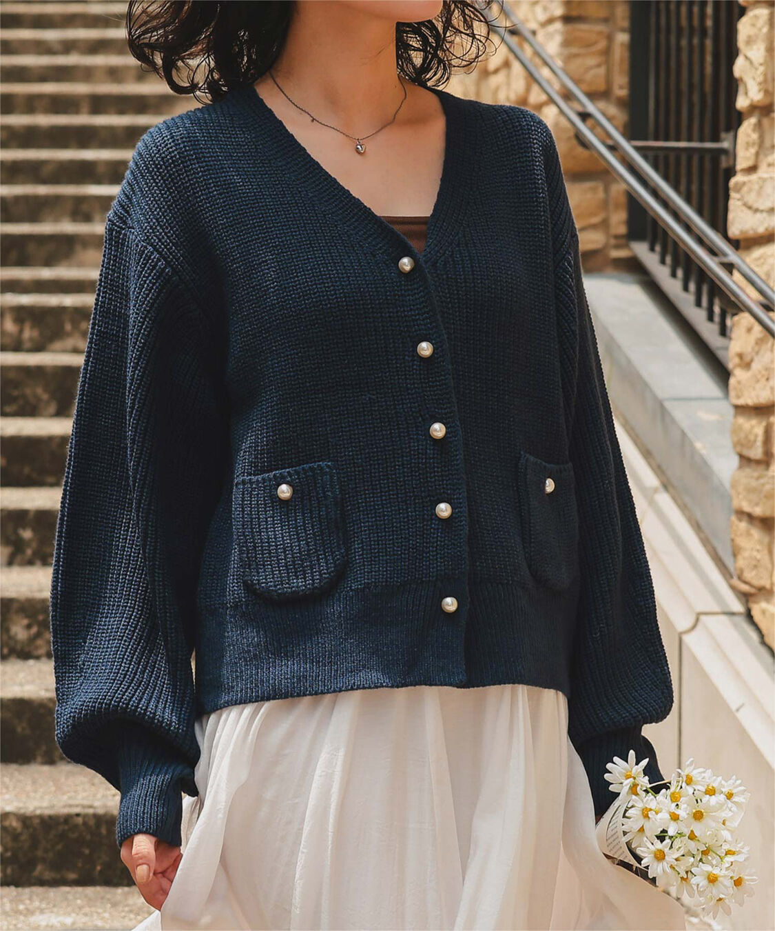 titivate「ポケット付きパールボタンニットカーディガン」|カーディガン|