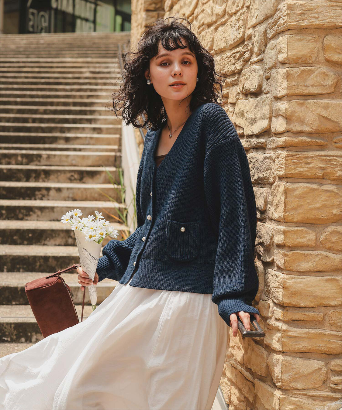 titivate「ポケット付きパールボタンニットカーディガン」|カーディガン|