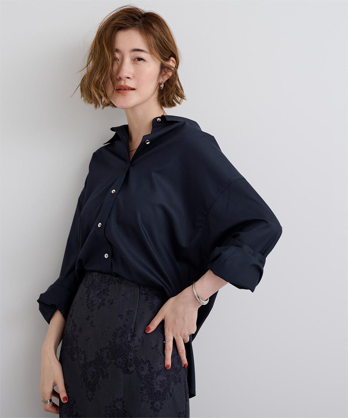 ur's「サテンライクオーバーシャツ」|シャツ・ブラウス|ダークネイビー
