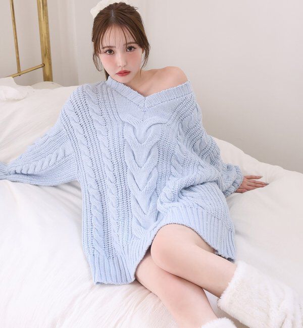  「ケーブルミニワンピース」|ワンピース|サックスブルー