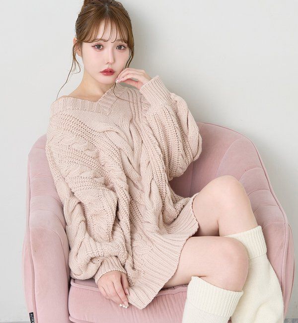  「ケーブルミニワンピース」|ワンピース|ピンクベージュ