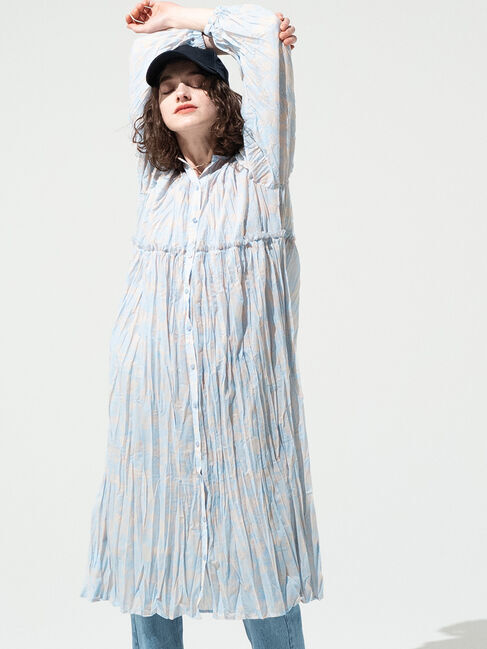 Lugnoncure「ボタニカル柄シワ加工ワンピース《2025spring catalog item》」|ワンピース|サックスブルー
