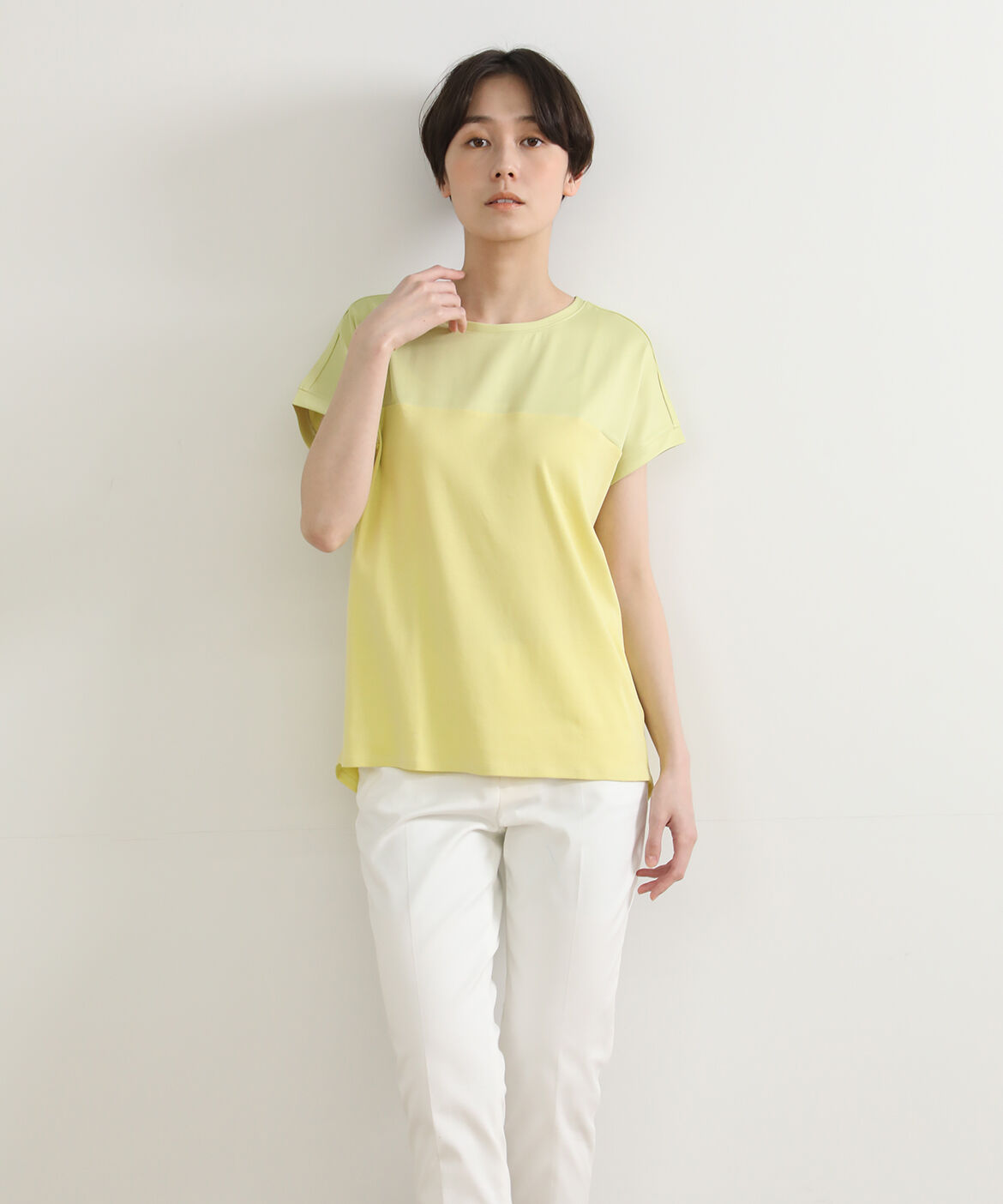 DAY by DAY it&rsquo;s international「サテン切り替えワイドカットソー《スビン綿MIXフライス》」|Tシャツ・カットソー|イエロー