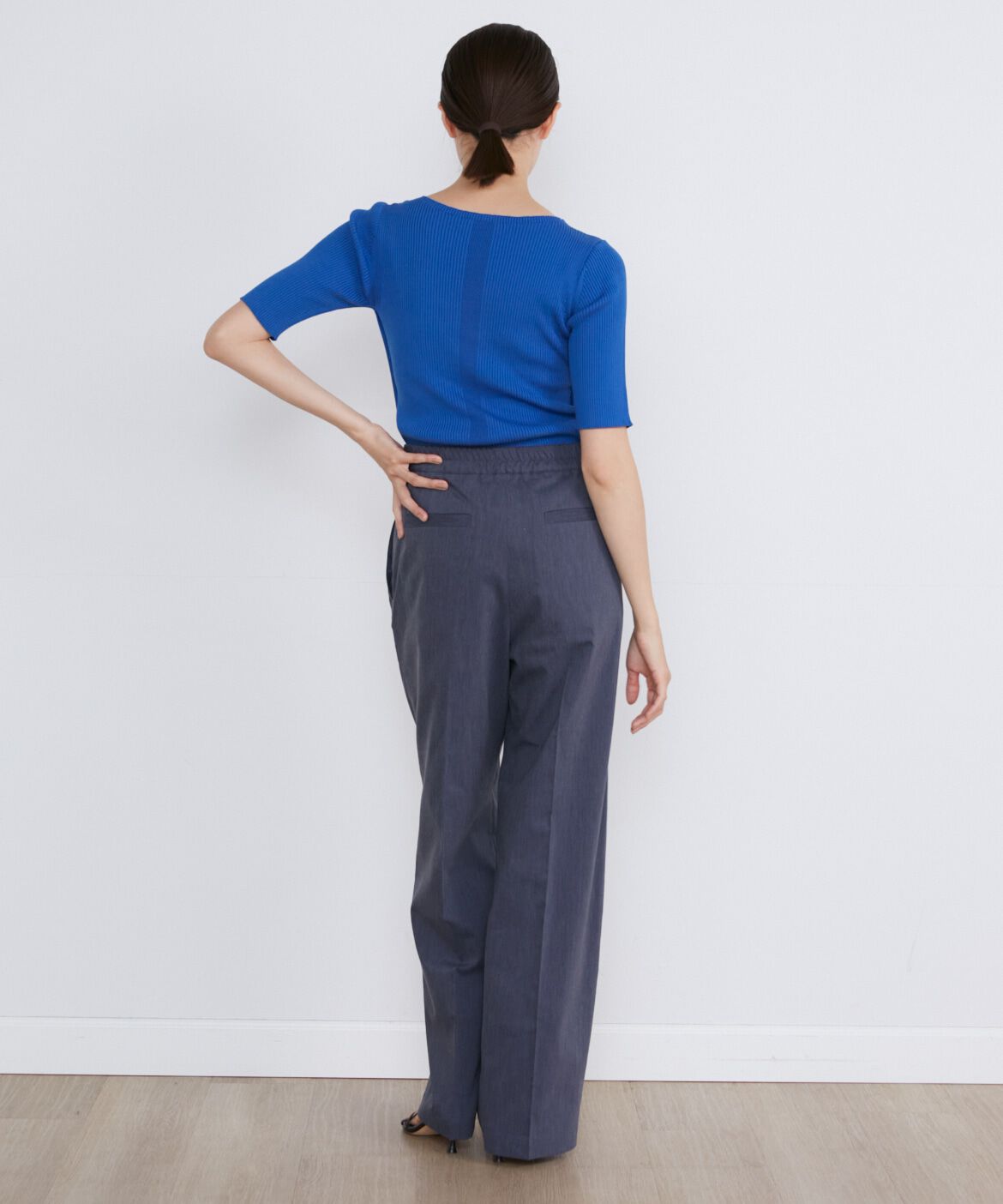 INED「《大きいサイズ》半袖リブニット」|ニット・セーター|