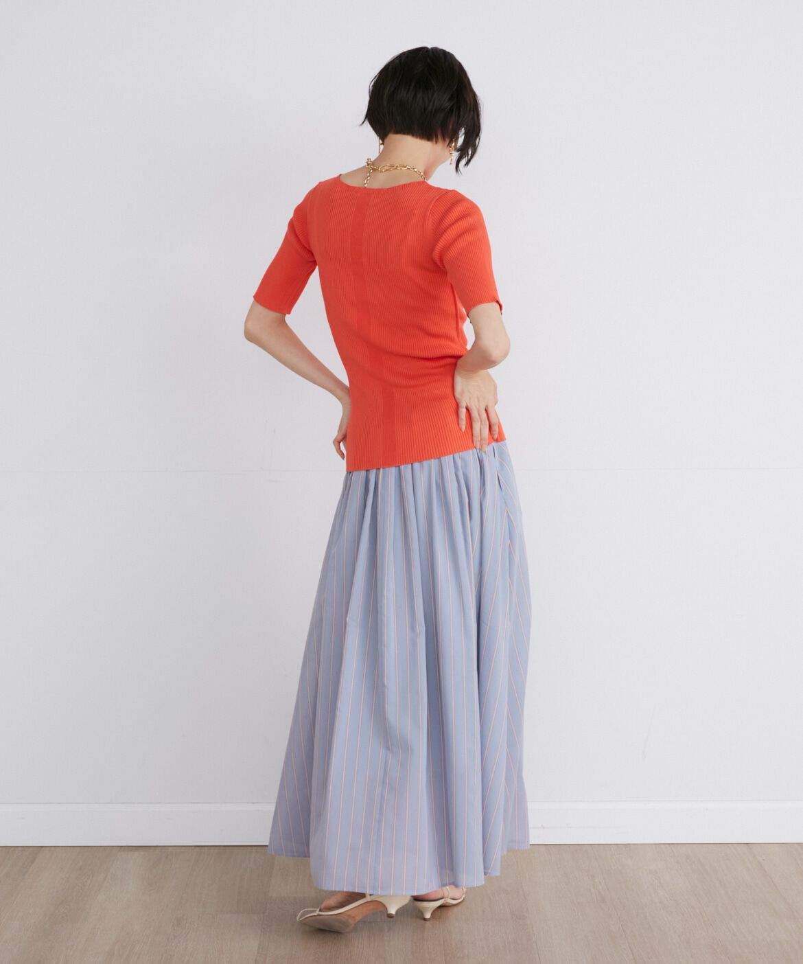 INED「《大きいサイズ》半袖リブニット」|ニット・セーター|