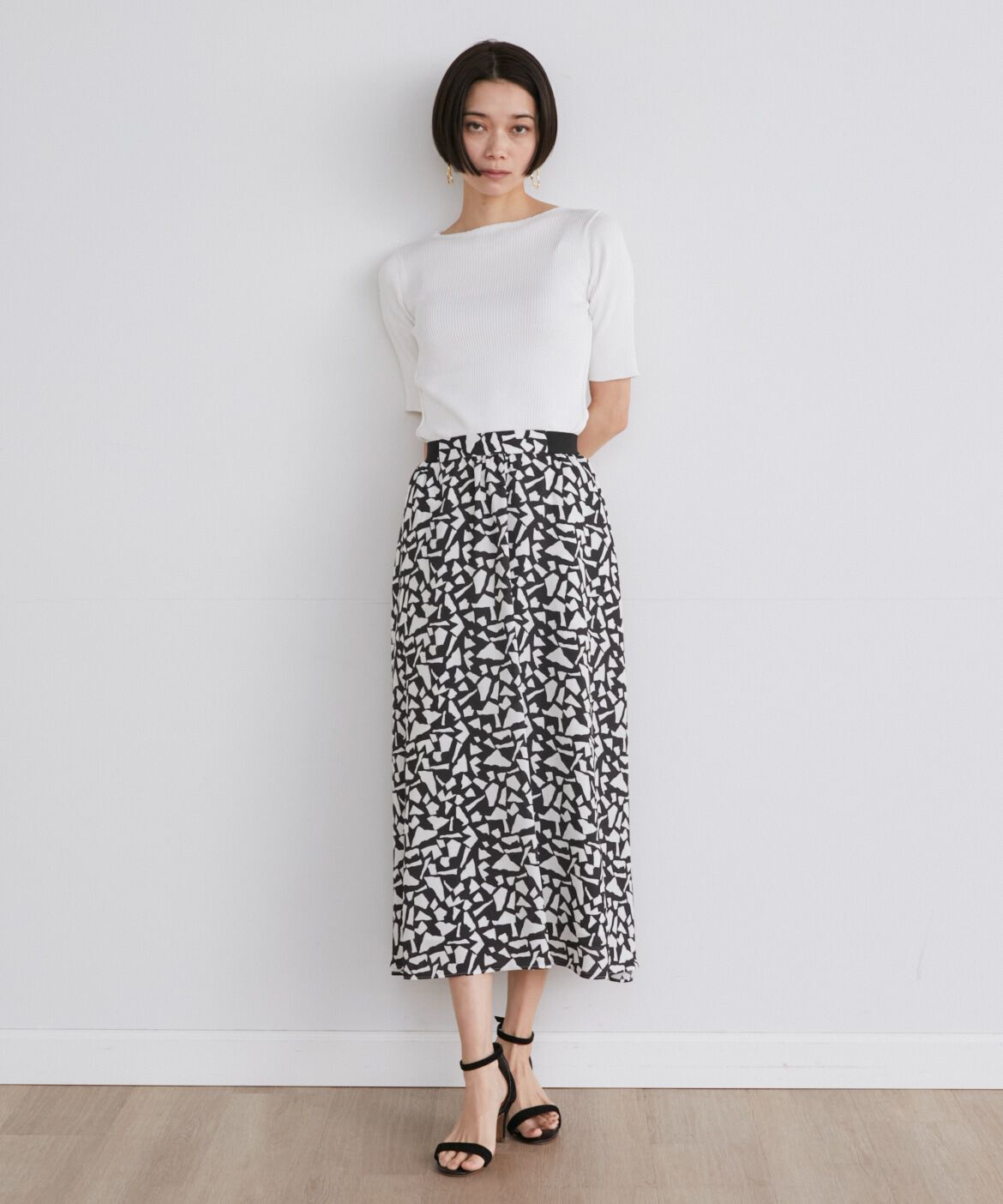 INED「《大きいサイズ》半袖リブニット」|ニット・セーター|