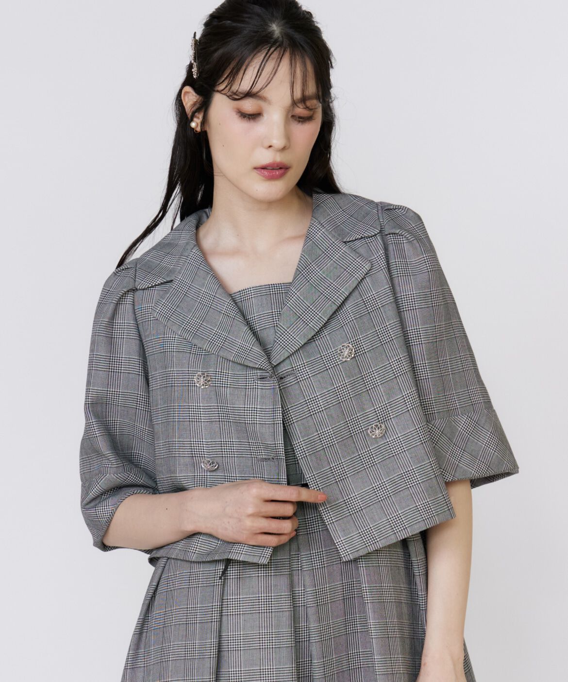 Maglie le cassetto「《大きいサイズ》グレンチェックミニマムジャケット」|その他|