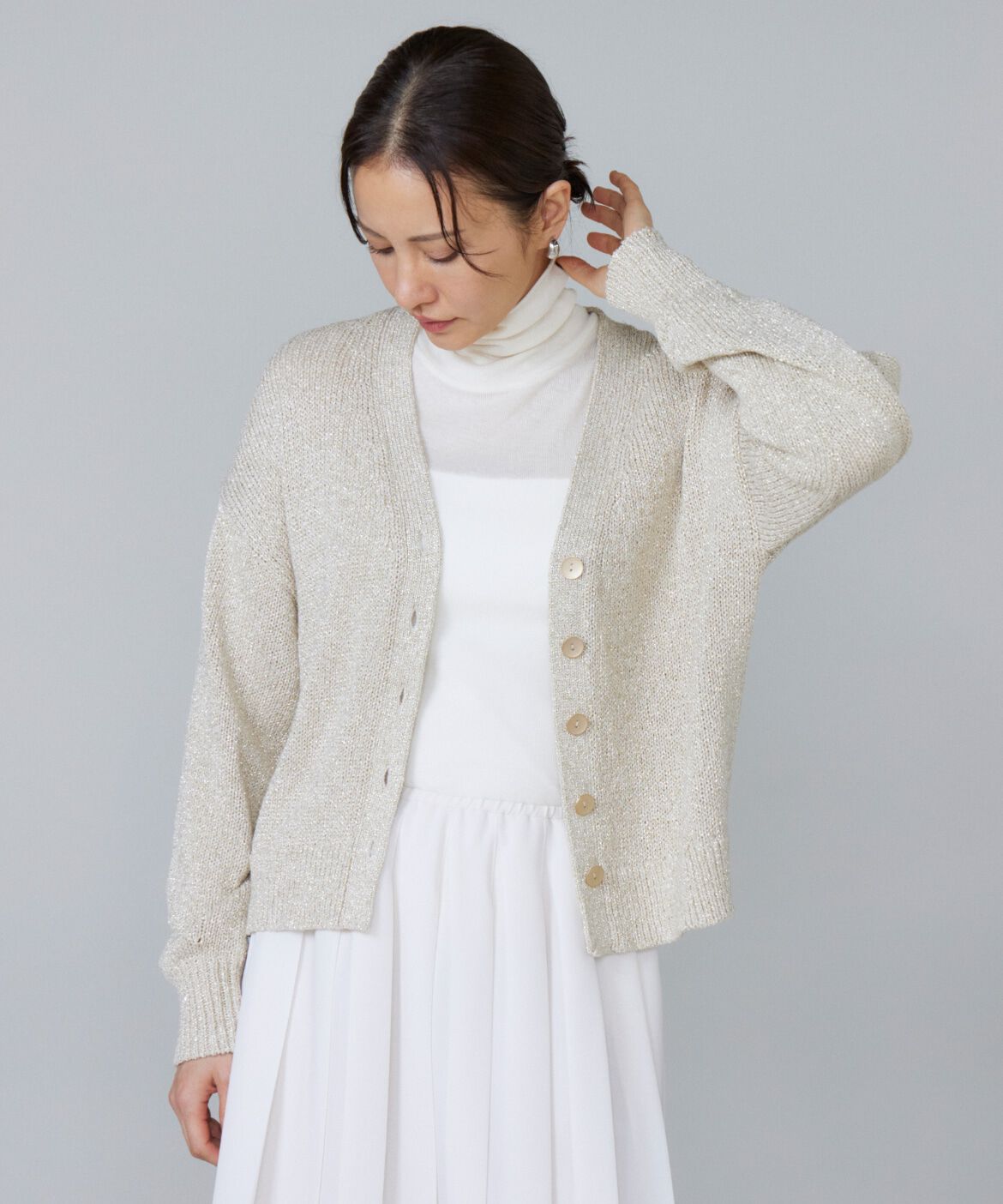Le Souk「シャイニーカーディガン」|カーディガン|アイボリー2