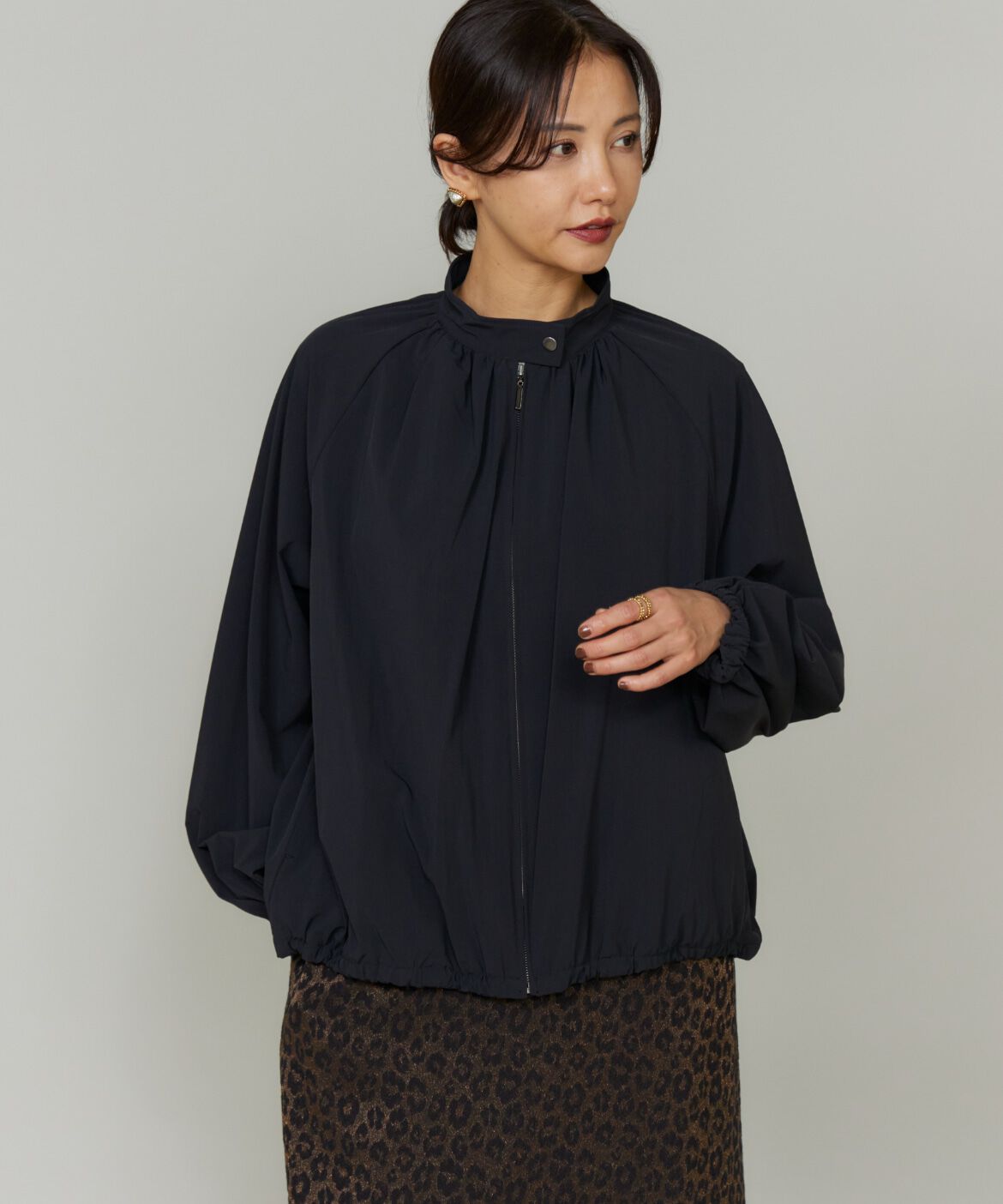 Le Souk「ギャザーショートブルゾン」|その他|ブラック