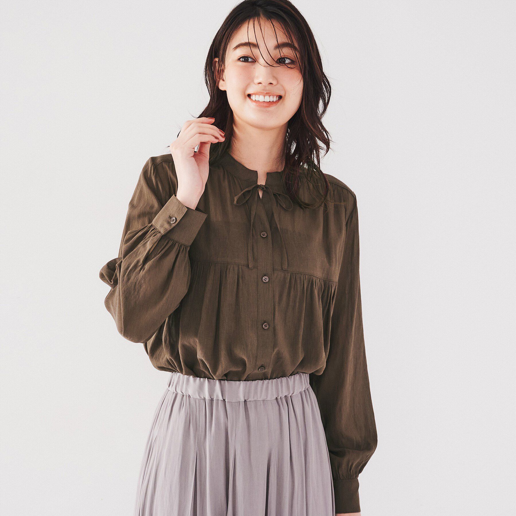 UNTITLED「【大人な透け感/前開きボタン】シアーチュニックブラウス」|シャツ・ブラウス|