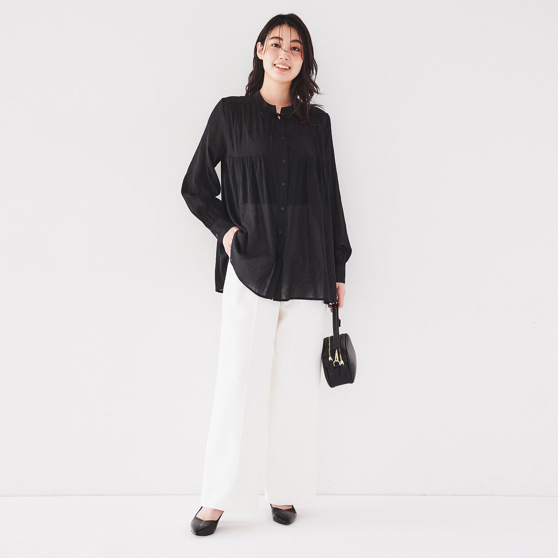 UNTITLED「【大人な透け感/前開きボタン】シアーチュニックブラウス」|シャツ・ブラウス|